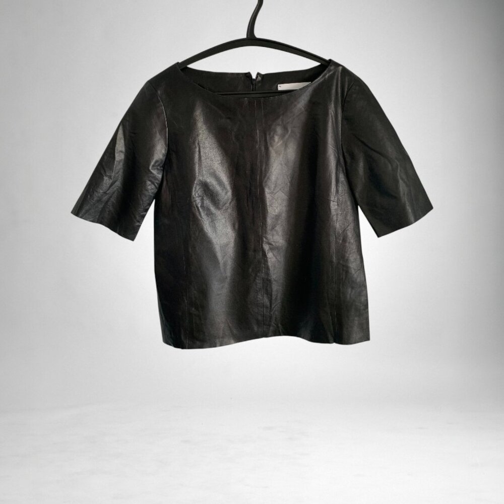 Chaiken Black Leather short sleeve top, Size 4